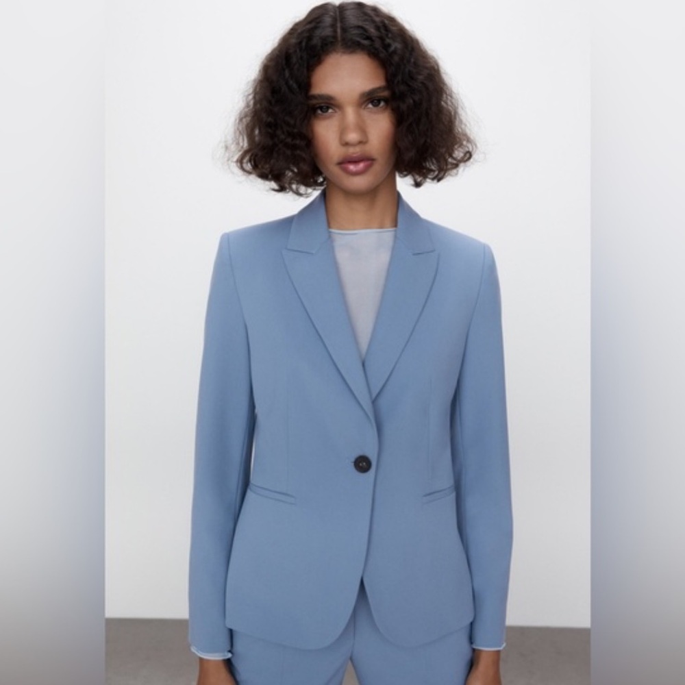 Zara Blue One Button Blazer Light Blue Size 8